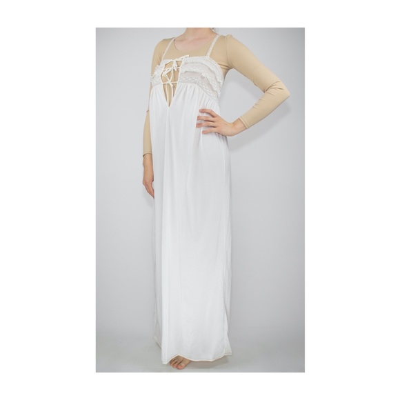 Vintage White Nylon Ruffled Lace Maxi Slip - Picture 3 of 4